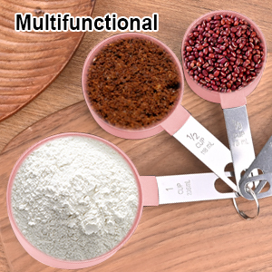 Measuring Cups and Spoons Set, 10 Pieces Nesting Measure Tools, Kitchen Essentials Gadgets with Stainless Steel Handle for Dry & Liquid Ingredient, Pink