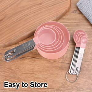 Measuring Cups and Spoons Set, 10 Pieces Nesting Measure Tools, Kitchen Essentials Gadgets with Stainless Steel Handle for Dry & Liquid Ingredient, Pink