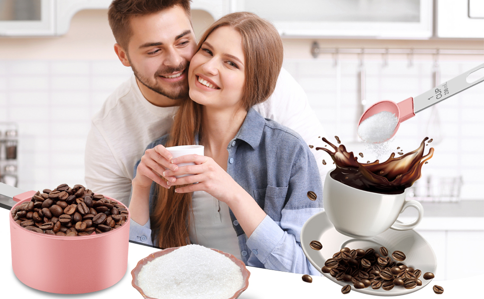 Measuring Cups and Spoons Set, 10 Pieces Nesting Measure Tools, Kitchen Essentials Gadgets with Stainless Steel Handle for Dry & Liquid Ingredient, Pink