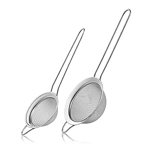 2 Pack Fine Mesh Strainers, Mini Stainless Steel Strainer with Handle for Kitchen, Metal Sieve Sifters for Straining Tea, Matcha, Cocktail, Juice and Coffee (8.6in 7.5in)