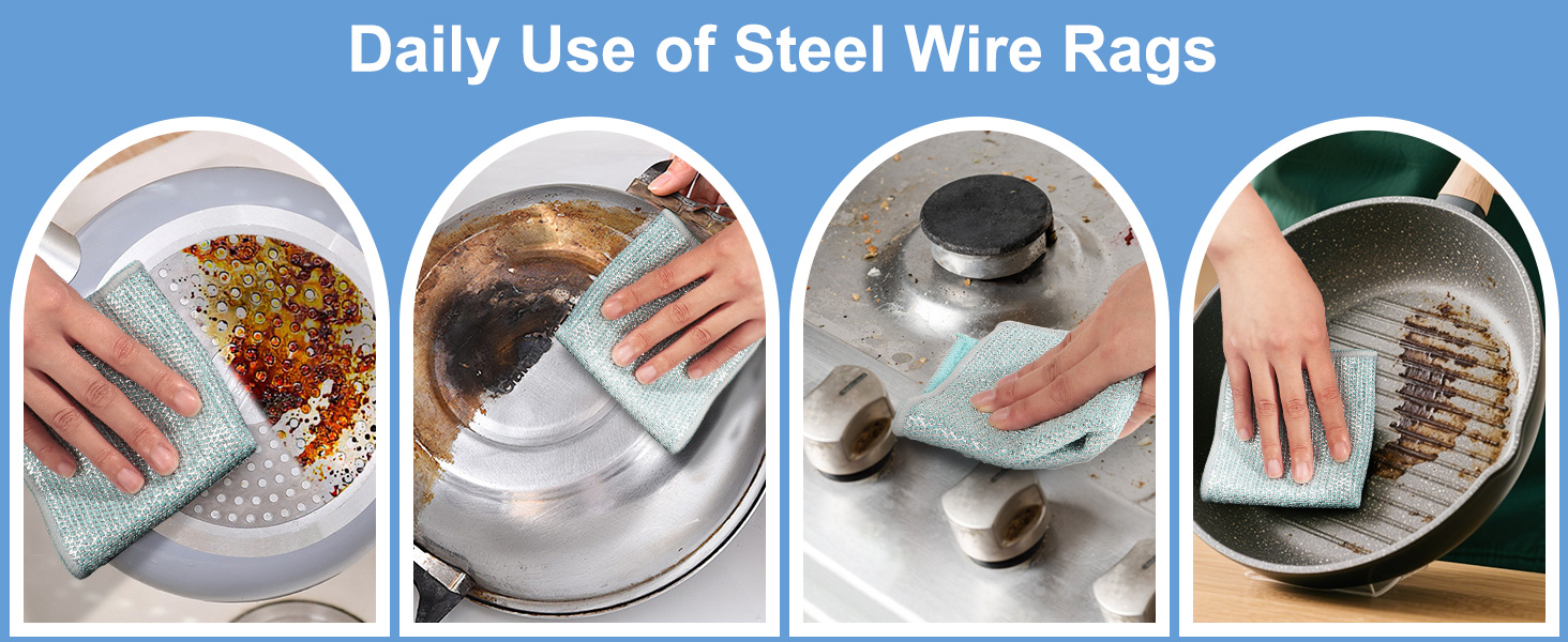 10pcs New Upgrade 2-Layer Microfiber Wire Dishcloth,Non-Scratch Wire Dishwashing Rags for Wet and Dry,Metal Scrubbers, Kitchen Miracle Cleaning Dish Rags for Cookware,Sinks, Dishes,Stove,Blue