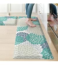 KIMODE Half Circle Kitchen Mats for Floor Cushioned Anti Fatigue,Semi Round Floral Boho Kitchen Rug Non Slip,Waterproof Padded Kitchen Floor Mat Carpet Decor for Sink Laundry Bathroom,Red