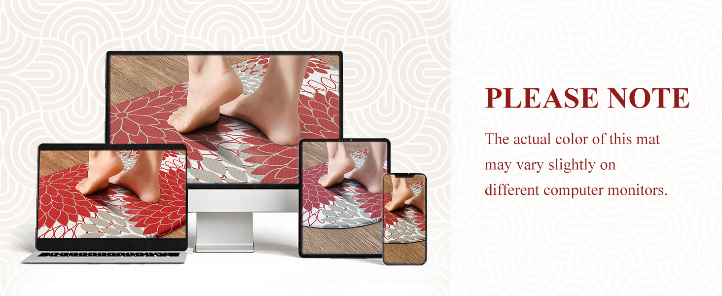 KIMODE Half Circle Kitchen Mats for Floor Cushioned Anti Fatigue,Semi Round Floral Boho Kitchen Rug Non Slip,Waterproof Padded Kitchen Floor Mat Carpet Decor for Sink Laundry Bathroom,Red