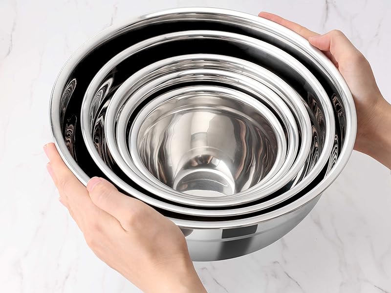 E-far Mixing Bowls with Lids Set, 15PCS Stainless Steel Mixing Nesting Bowl with Colander & 3 Metal Grater for Kitchen Prep/Baking/Storage, Non-Slip Bottom & Airtight Lid, 4.6, 3, 1.5, 1, 0.7QT, Black