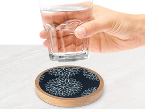 Wood Coasters Set of 4 with Holder, Cewiru Cup Mat for Drinks, Absorbent Coasters with Felt Insert for Coffee Table Protection, Modern Style Home Dining Table Decor, 4.3