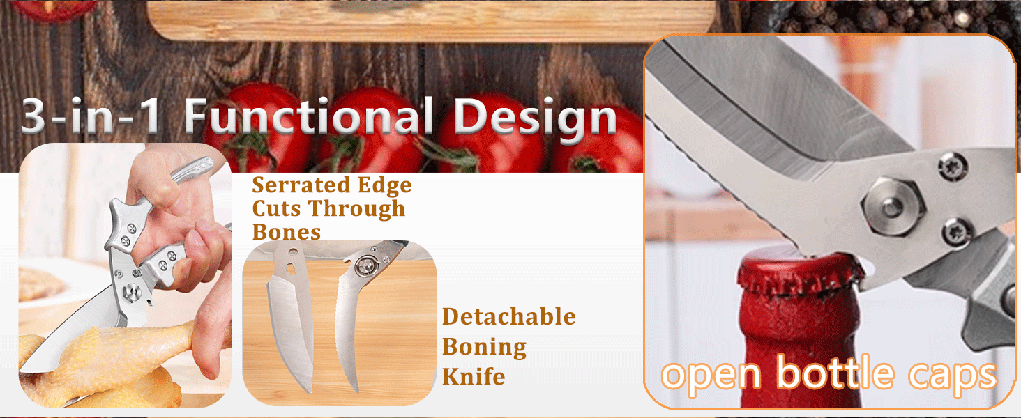 Professional Heavy Duty Kitchen Shears for Food – All in one Stainless Steel Chicken Shears Cut Bones, Meat, Fish Scales, Bottle Opener, Dishwasher Safe, Gift for Christmas Thanksgiving,Black Red
