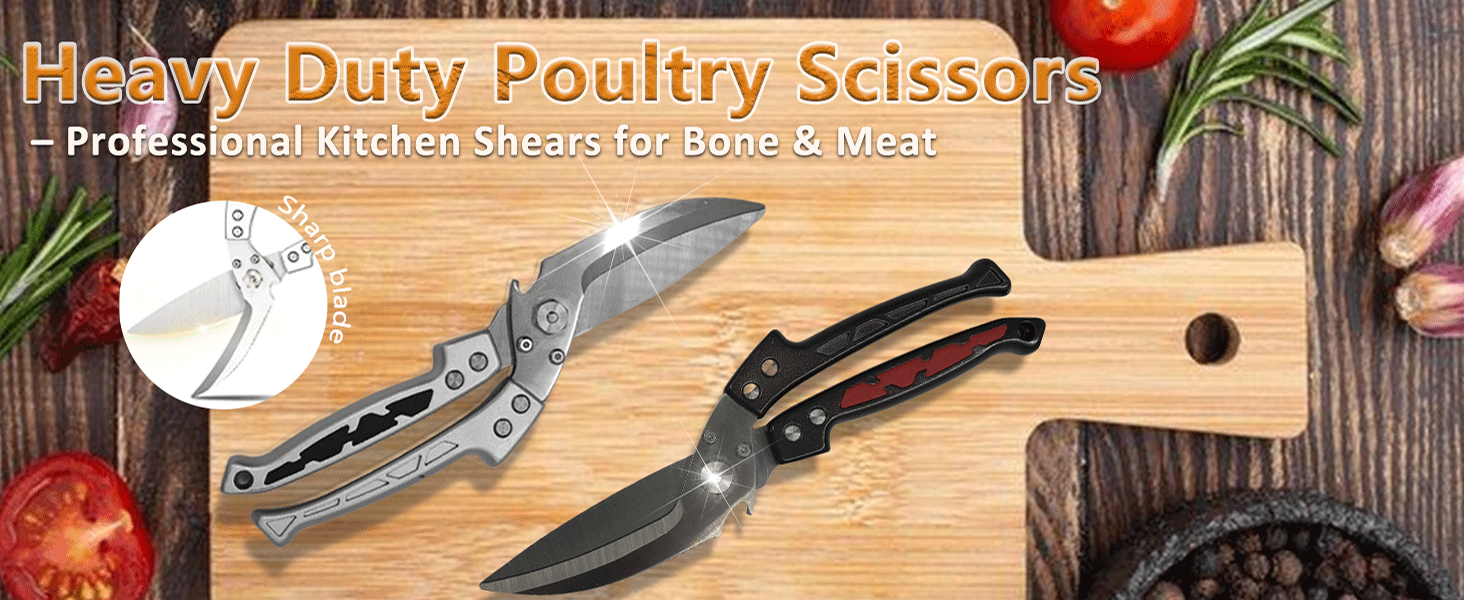 Professional Heavy Duty Kitchen Shears for Food – All in one Stainless Steel Chicken Shears Cut Bones, Meat, Fish Scales, Bottle Opener, Dishwasher Safe, Gift for Christmas Thanksgiving,Black Red