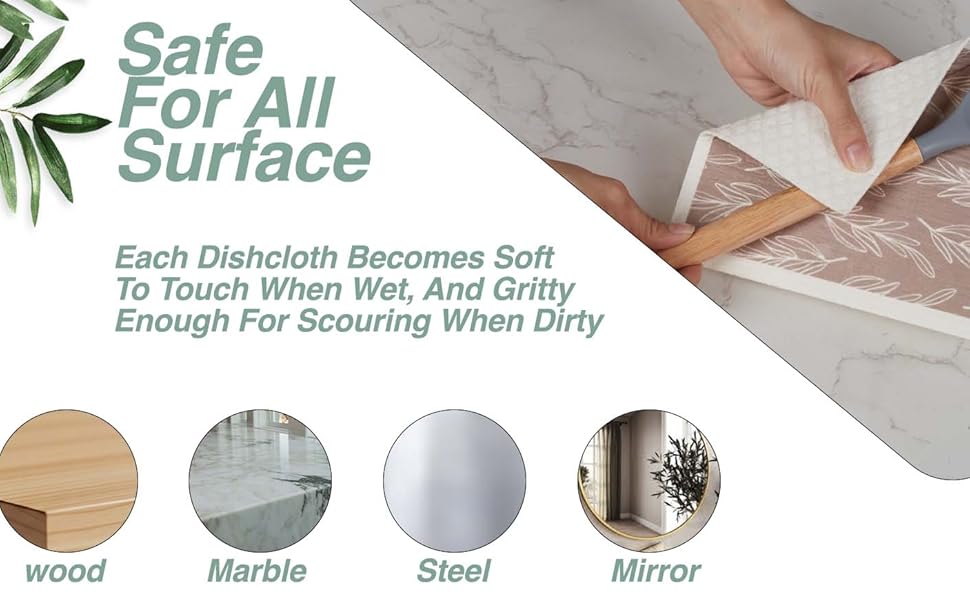 10 PCS Leaf Print Swedish Dishcloths for Kitchen 100% Biodegradable Reusable Cellulose Sponge Cloths Ultra Absorbent, Eco-Friendly Cleaning Towels Dishcloths for Washing Dishes & General Cleaning