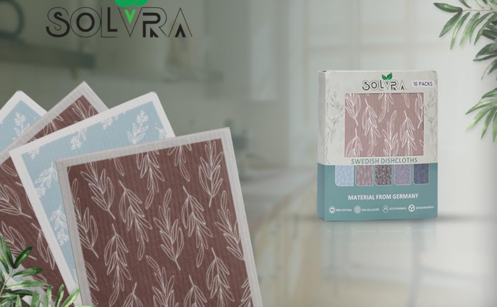 10 PCS Leaf Print Swedish Dishcloths for Kitchen 100% Biodegradable Reusable Cellulose Sponge Cloths Ultra Absorbent, Eco-Friendly Cleaning Towels Dishcloths for Washing Dishes & General Cleaning