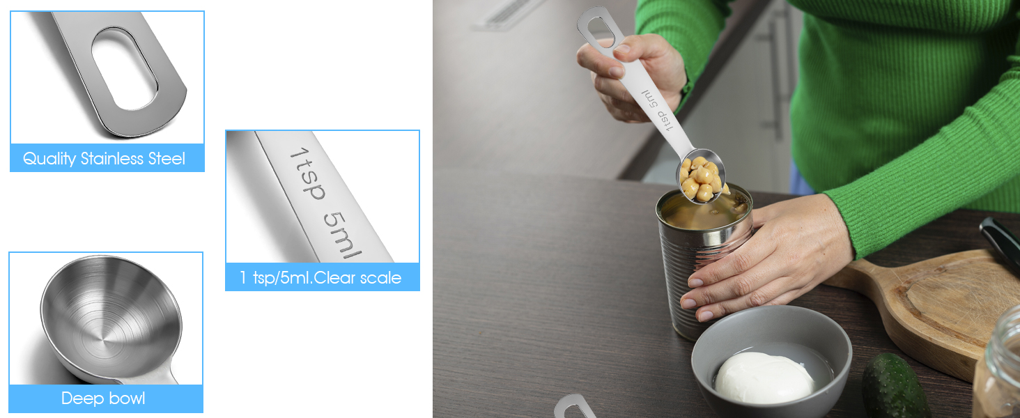 1 Teaspoon Measuring Spoons, 3Pcs Stainless Steel Short Design Kitchen Tools for Precise Cooking, Baking and Spices Measurement, 5ml