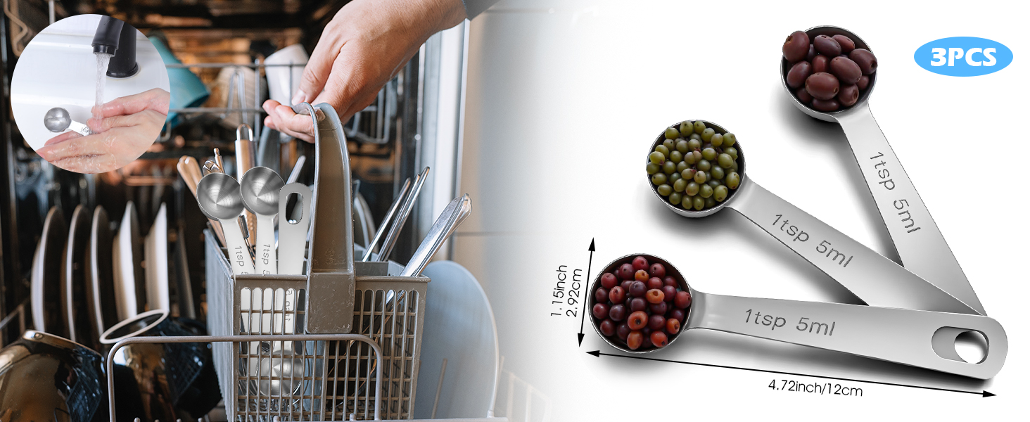 1 Teaspoon Measuring Spoons, 3Pcs Stainless Steel Short Design Kitchen Tools for Precise Cooking, Baking and Spices Measurement, 5ml