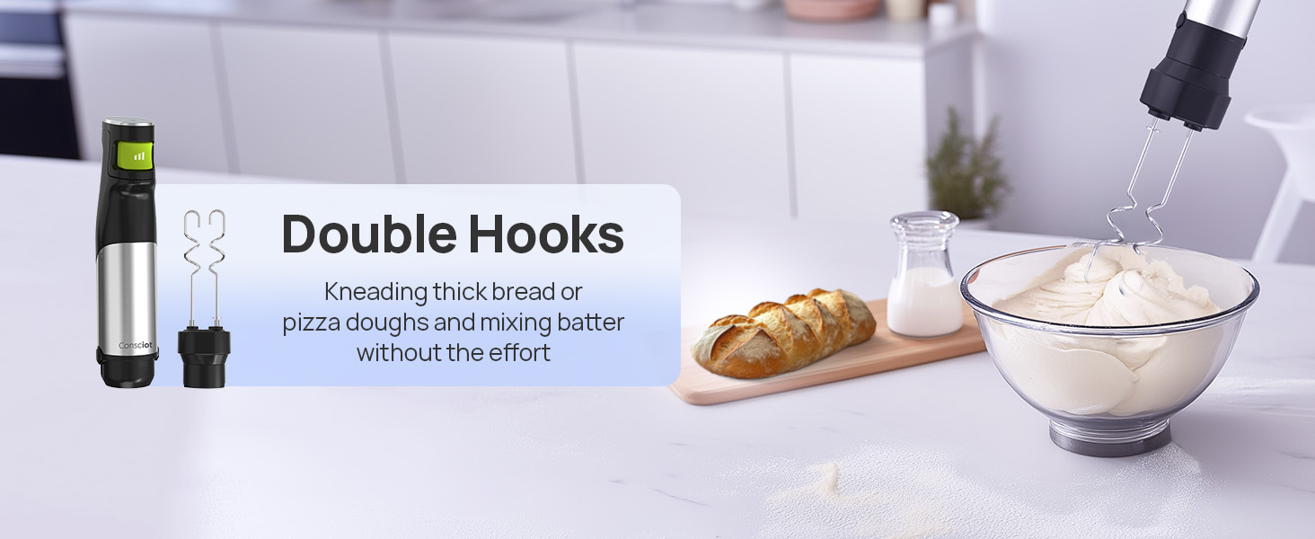 Consciot 10-in-1 Immersion Blender Handheld Max 1100W with Entire Stainless Steel Blender Shaft, Trigger Speed Control, 800ml Beaker, 600ml Chopper, Beaters, Frothers, Hooks, Masher, Whisk & 600ml Cup