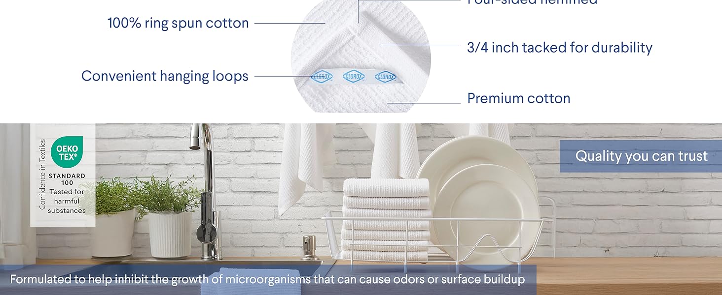 Clorox Ribbed Dishcloths - 100% Cotton Quick Dry Dish Cloths - Absorbent Multipurpose Cleaning for Restaurants, Kitchen, Bathroom, Hotel - 12