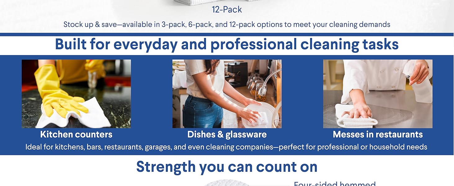 Clorox Ribbed Dishcloths - 100% Cotton Quick Dry Dish Cloths - Absorbent Multipurpose Cleaning for Restaurants, Kitchen, Bathroom, Hotel - 12