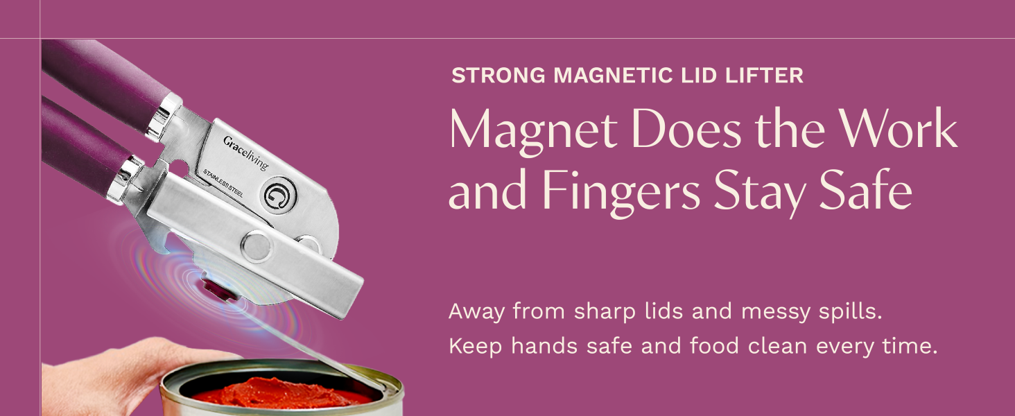 Premium Multifunction Magnetic Manual Can Opener and Bottle Opener, Heavy Duty Stainless Steel Sharp Cutting Blade and Oversized Easy Turn Knob, Soft-Touch Handle, Kitchen Use, Mauve