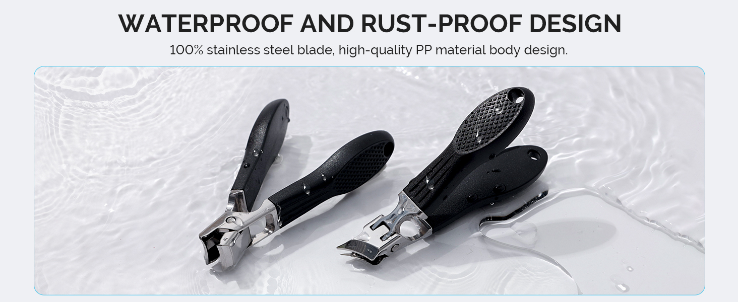 MelodySusie Wide Jaw Opening Nail Clippers Set, 2 pcs Toenail Clippers for Seniors Thick Nails, Anti-Splash Curved and Slanted Nail Clippers for Men Women, Fingernail Cutter with Catcher, Black