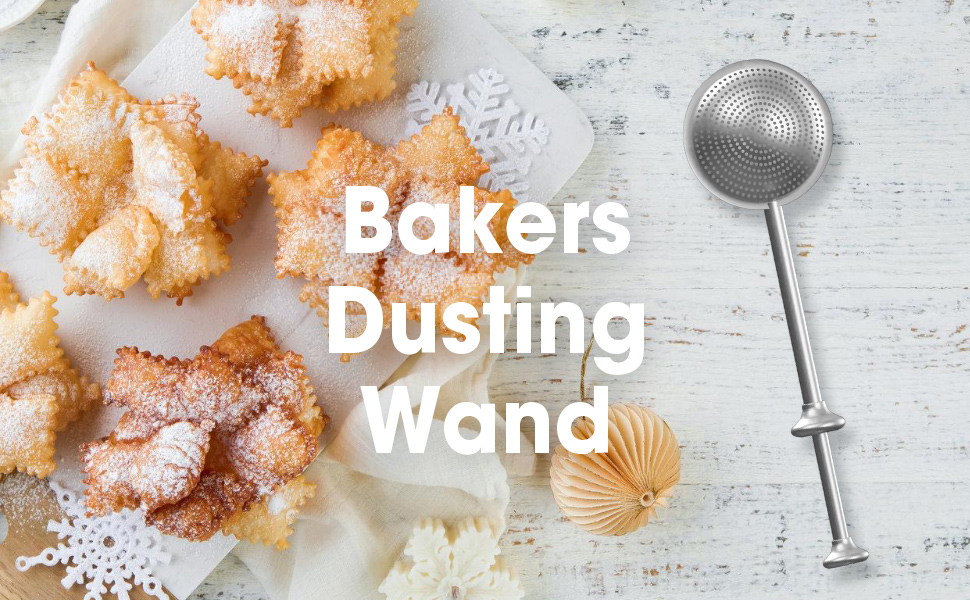 Flour Sifter, Flour Duster for Baking, 304 Stainless Steel One-Handed Spring-Operated Sifter Tool for Flour Sugar Spices, Bakers Dusting Wand