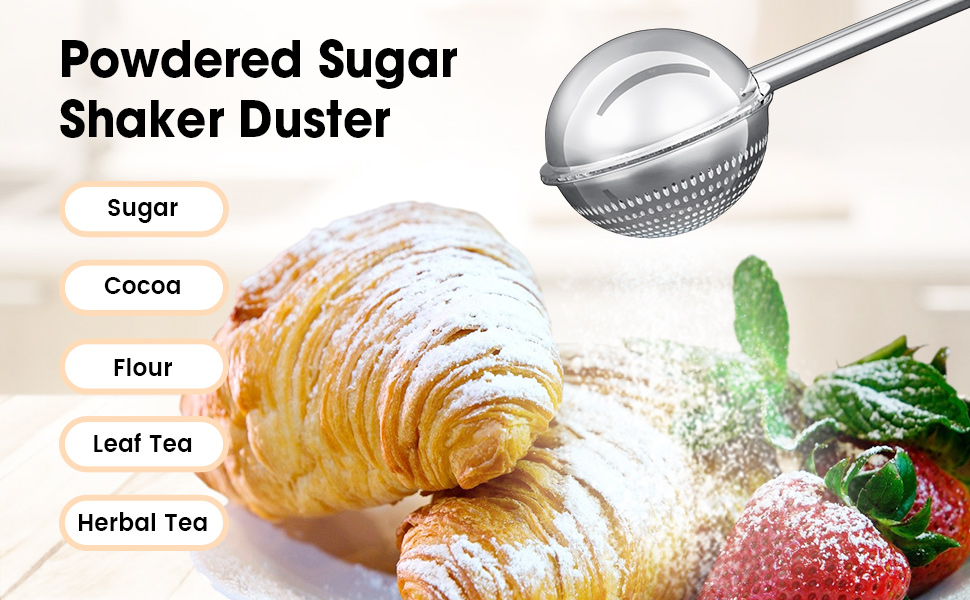 Flour Sifter, Flour Duster for Baking, 304 Stainless Steel One-Handed Spring-Operated Sifter Tool for Flour Sugar Spices, Bakers Dusting Wand