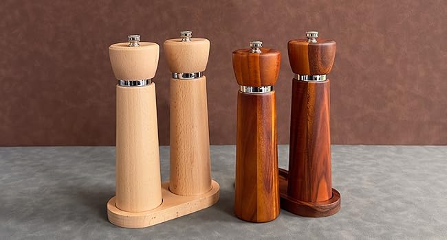 Wooden Salt and Pepper Grinder Set – Refillable Salt and Pepper Mill with Adjustable Upgraded Large Size Ceramic Burr – Manual Pepper Grinder with Acacia Wood Body – 8.3” Tall