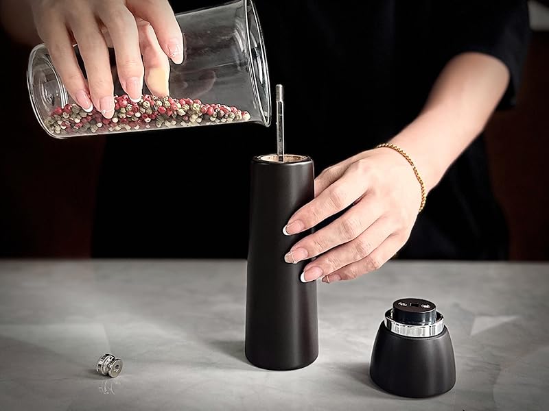 Wooden Salt and Pepper Grinder Set – Refillable Salt and Pepper Mill with Adjustable Upgraded Large Size Ceramic Burr – Manual Pepper Grinder with Acacia Wood Body – 8.3” Tall