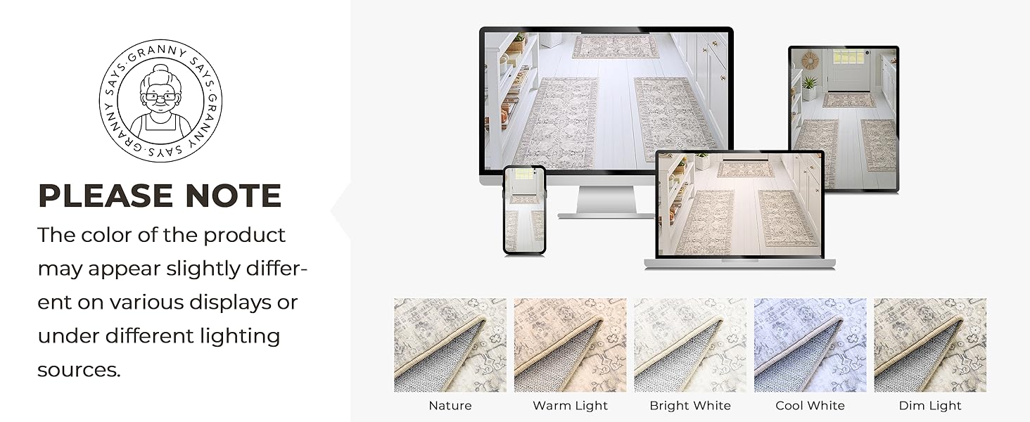 GRANNY SAYS Boho Kitchen Rug Sets of 3, Non Slip Washable Faux Wool Kitchen Mats for Floor, Thick Soft Anti-Fatigue Comfort Standing Mat Runner Rugs for Hallway Laundry Room, Beige