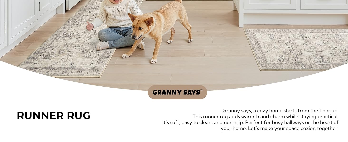 GRANNY SAYS Boho Kitchen Rug Sets of 3, Non Slip Washable Faux Wool Kitchen Mats for Floor, Thick Soft Anti-Fatigue Comfort Standing Mat Runner Rugs for Hallway Laundry Room, Beige