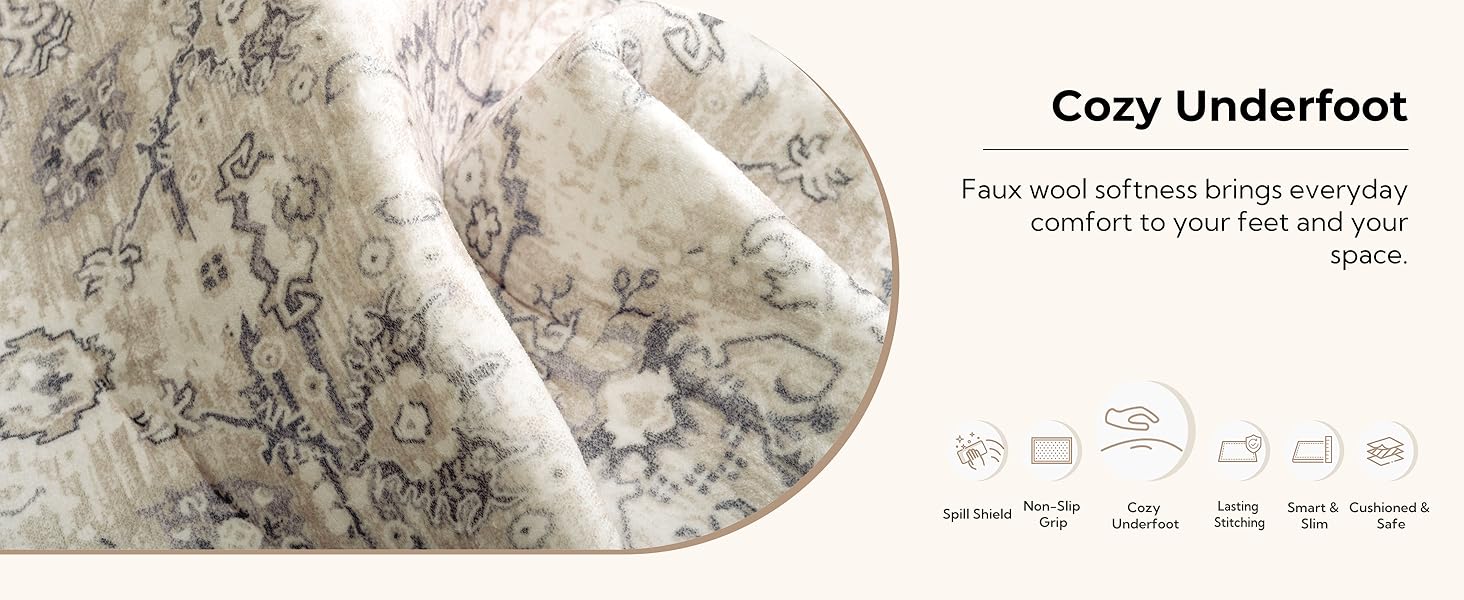 GRANNY SAYS Boho Kitchen Rug Sets of 3, Non Slip Washable Faux Wool Kitchen Mats for Floor, Thick Soft Anti-Fatigue Comfort Standing Mat Runner Rugs for Hallway Laundry Room, Beige