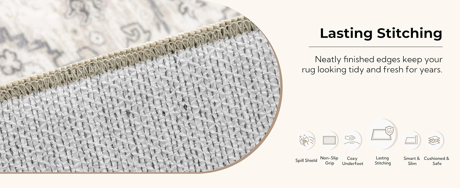 GRANNY SAYS Boho Kitchen Rug Sets of 3, Non Slip Washable Faux Wool Kitchen Mats for Floor, Thick Soft Anti-Fatigue Comfort Standing Mat Runner Rugs for Hallway Laundry Room, Beige