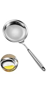 Ugotit Skimmer Spoon Stainless Steel, Fine Mesh Strainer for Cooking, Fat Skimmer & Hot Pot Skimmer, Dishwasher Safe Kitchen Gadget (DIA 3.5Inch)