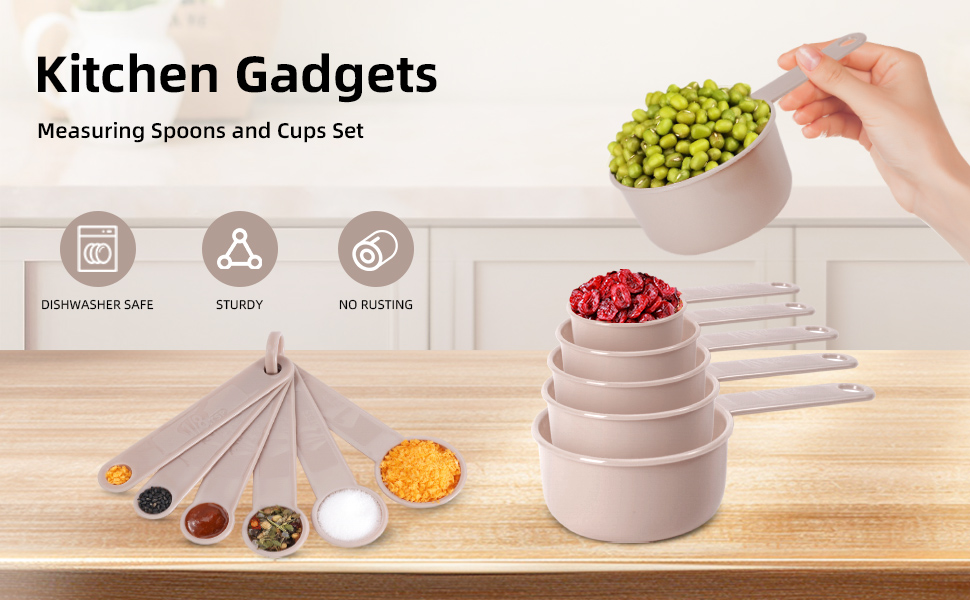 11PCS Measuring Spoons and Measuring Cups Set, Stackable Cups and Spoons, Nesting Cups Spoon for Cooking Baking Supplies, Kitchen Gadgets Essentials Tools