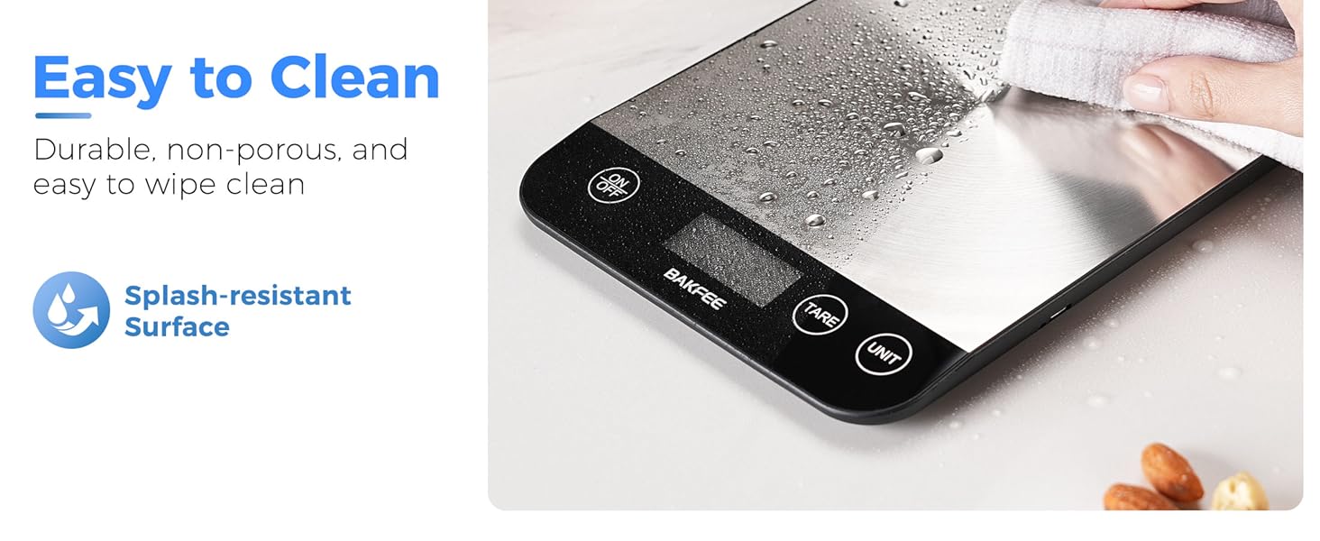 Food Scale, 33lb Rechargeable Kitchen Scale with Stainless Steel, Grams and Ounces, USB Charging, 1g High Accuracy for Baking, Cooking & Food Prep, Black, BK806