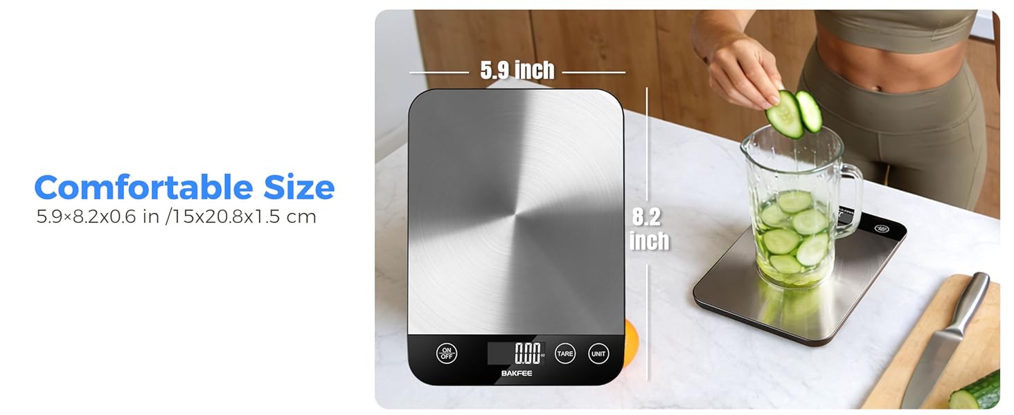 Food Scale, 33lb Rechargeable Kitchen Scale with Stainless Steel, Grams and Ounces, USB Charging, 1g High Accuracy for Baking, Cooking & Food Prep, Black, BK806