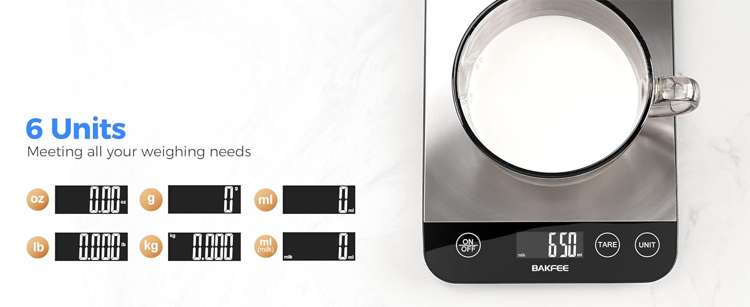 Food Scale, 33lb Rechargeable Kitchen Scale with Stainless Steel, Grams and Ounces, USB Charging, 1g High Accuracy for Baking, Cooking & Food Prep, Black, BK806