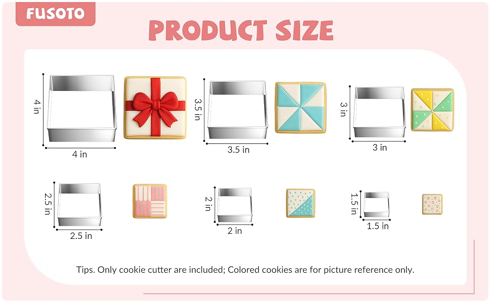 6PCS Square Cookie Cutter Set, Large Geometric Stainless Steel Baking Supplies for Homemade Cookies, Square Plaque Cookie Cutters Shapes Biscuit Molds, 6 Sizes (1.5, 2, 2.5, 3, 3.5, 4 Inch)