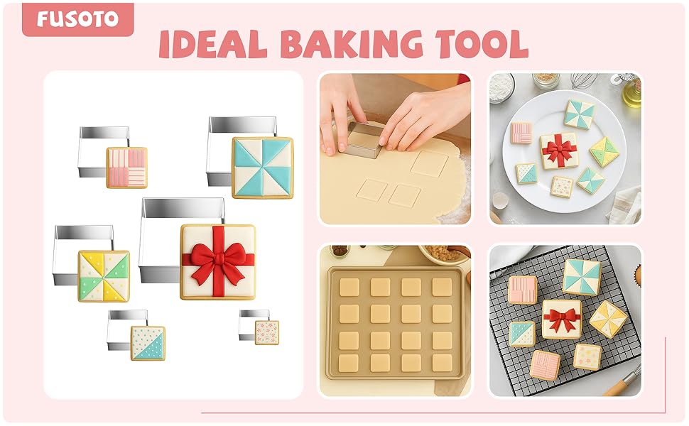 6PCS Square Cookie Cutter Set, Large Geometric Stainless Steel Baking Supplies for Homemade Cookies, Square Plaque Cookie Cutters Shapes Biscuit Molds, 6 Sizes (1.5, 2, 2.5, 3, 3.5, 4 Inch)