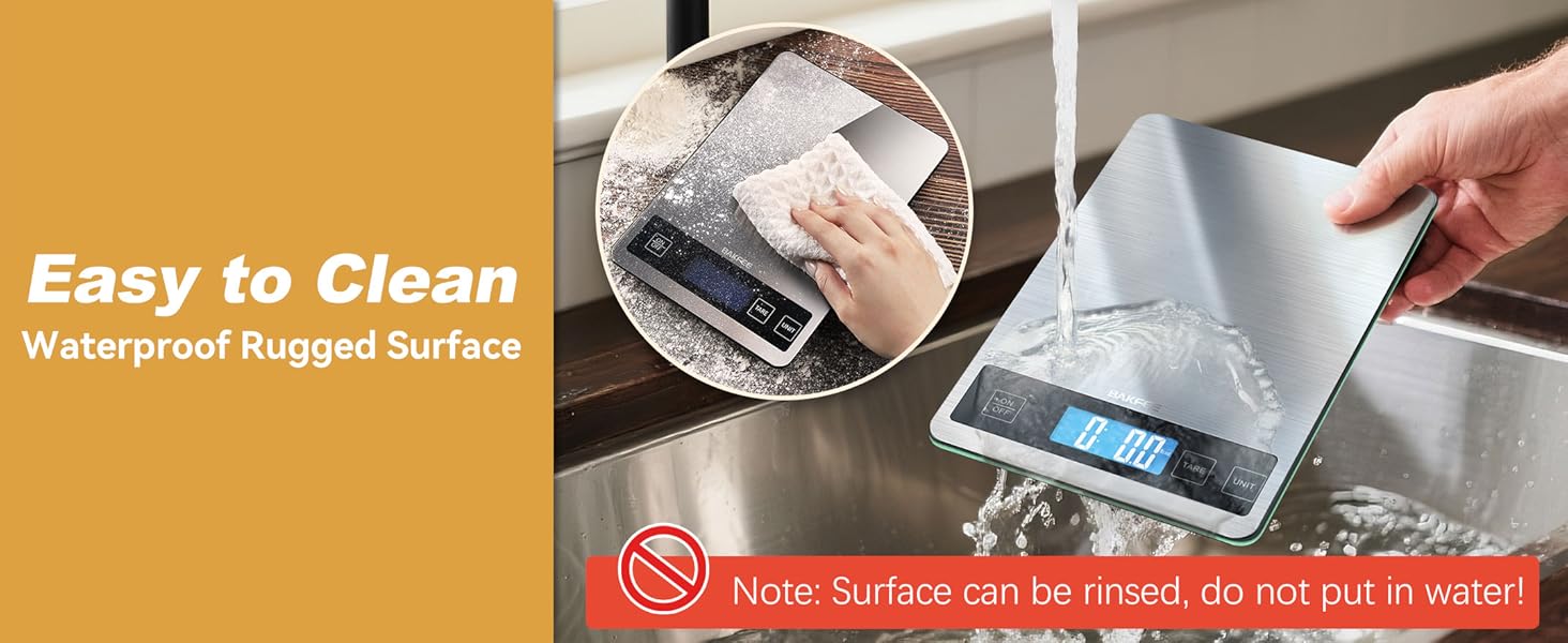 Food Scale, 15kg/33lb Digital Kitchen Scale with Stainless Steel & Tempered Glass, 1g / 0.05oz Precise Graduation, Waterproof and Sturdy Surface, for Cooking, Baking, Weight Loss, Meal Prep