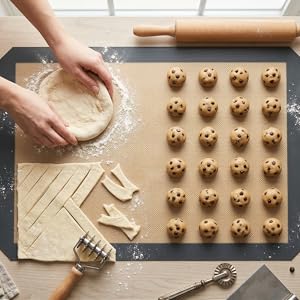 Silicone Baking Mat Set of 2 Half Sheet 1 Quarter Sheet Nonstick Reusable Baking Sheet Liners for Cookies Macarons Bread Pizza Pastry with Scraper and Hot Pot Handle Grips, 6 Pcs Set