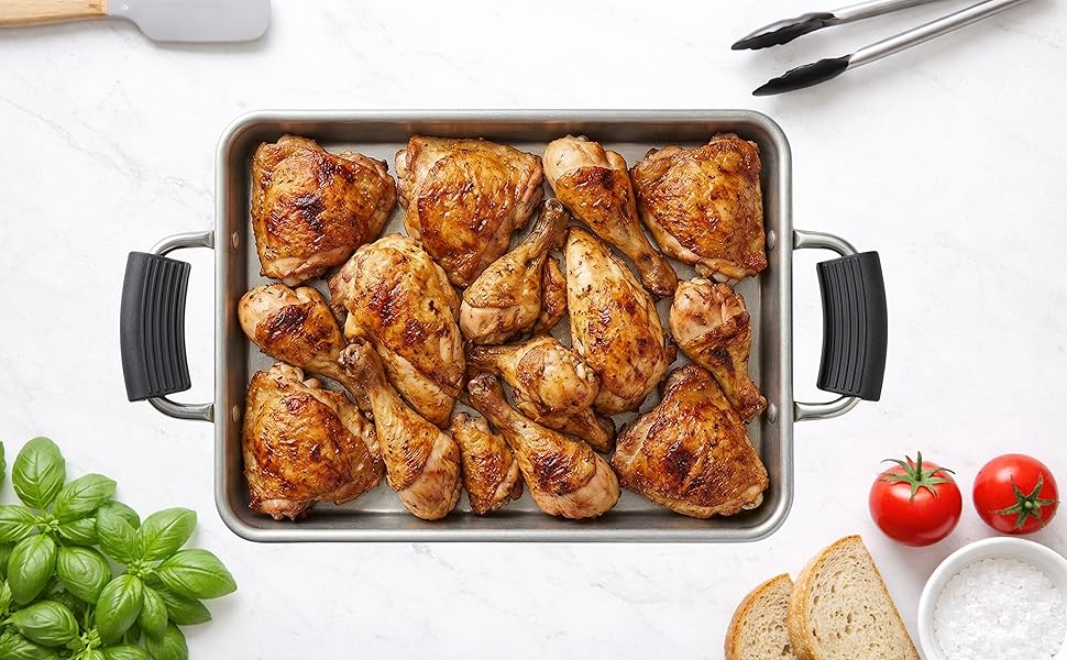 Silicone Baking Mat Set of 2 Half Sheet 1 Quarter Sheet Nonstick Reusable Baking Sheet Liners for Cookies Macarons Bread Pizza Pastry with Scraper and Hot Pot Handle Grips, 6 Pcs Set