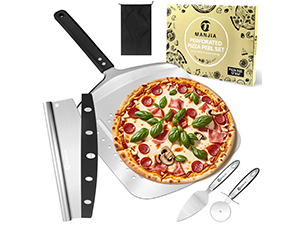 Perforated Pizza Peel Aluminum 12 Inch Non-stick Metal Pizza Paddle with Rocker Cutter 12
