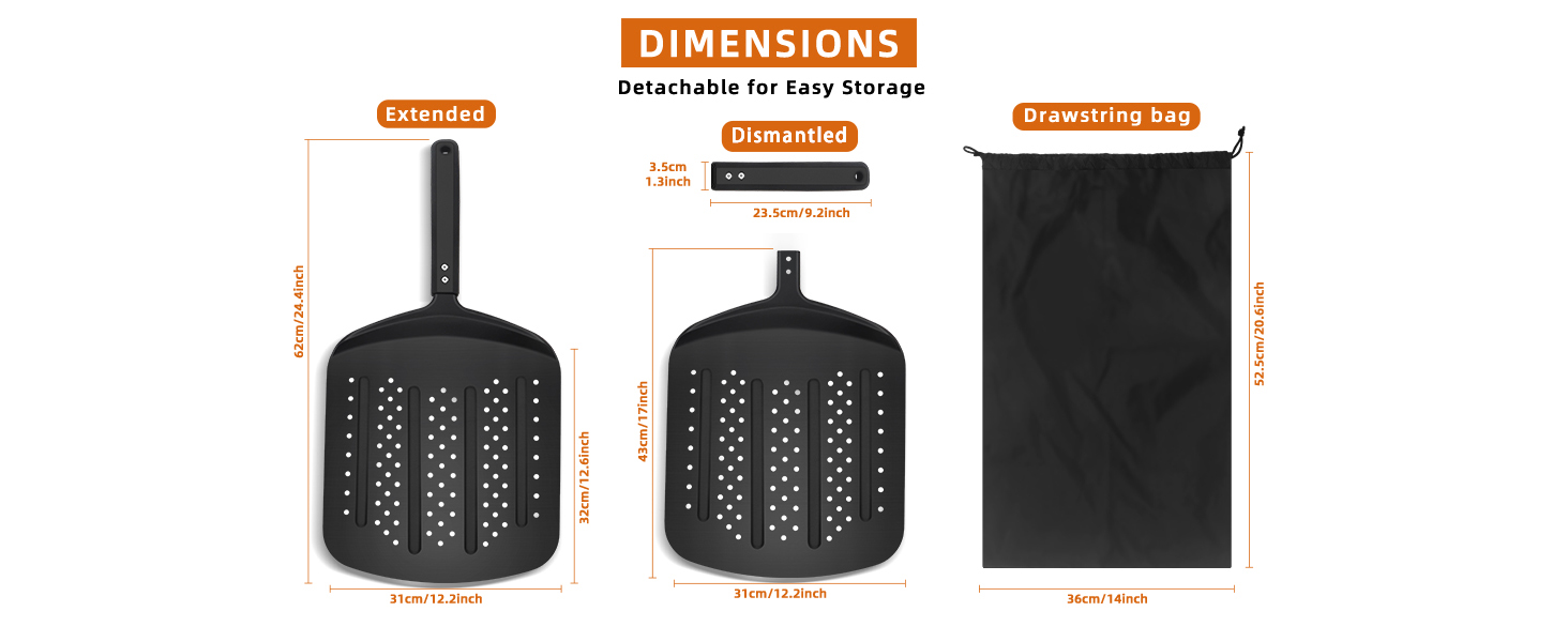 Perforated Pizza Peel Aluminum 12 Inch Non-stick Metal Pizza Paddle with Rocker Cutter 12