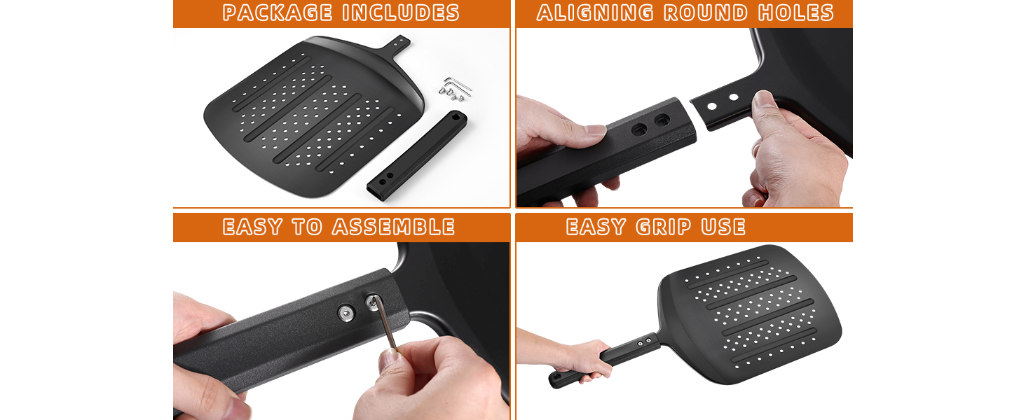Perforated Pizza Peel Aluminum 12 Inch Non-stick Metal Pizza Paddle with Rocker Cutter 12