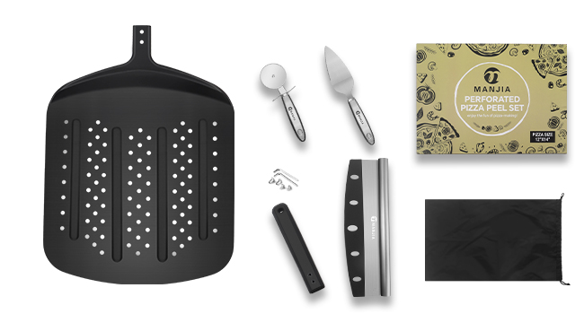 Perforated Pizza Peel Aluminum 12 Inch Non-stick Metal Pizza Paddle with Rocker Cutter 12