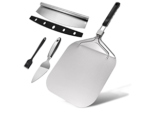 Perforated Pizza Peel Aluminum 12 Inch Non-stick Metal Pizza Paddle with Rocker Cutter 12