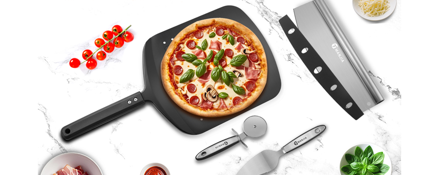 Perforated Pizza Peel Aluminum 12 Inch Non-stick Metal Pizza Paddle with Rocker Cutter 12