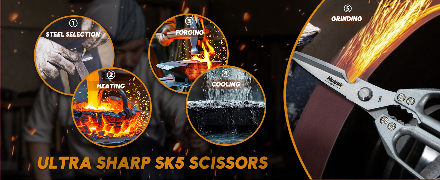 HUUSK Kitchen Scissors and Vegetable Peeler Set - Silver Stainless Steel Cooking Kitchen Shears for Food with Serrated Peeler, Heavy Duty Japanese Dishwasher Safe Meat Scissors, Gift for Men