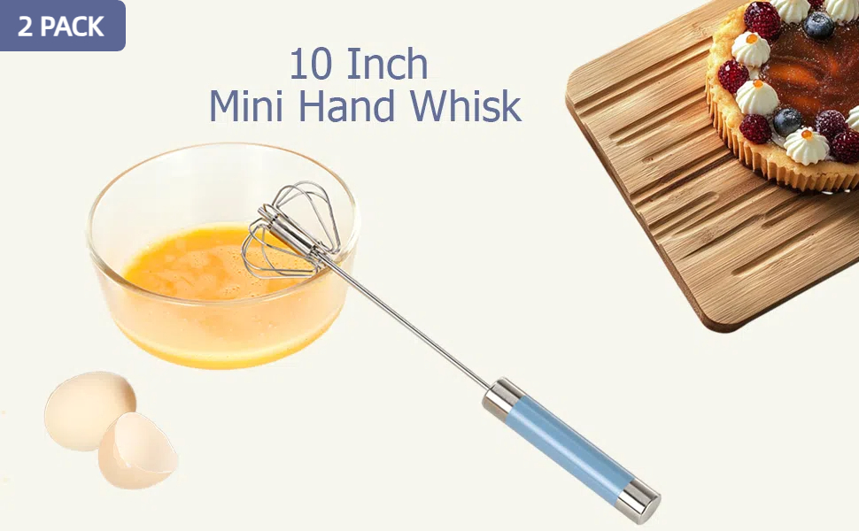2 Pack Semi Automatic Whisk, Stainless Steel Mini Hand Push Whisks for Cooking, Easy to Use Hand Mixer Egg Beater Wisking Tool for Cooking, Whisking, Beating, Stirring