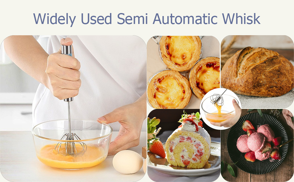2 Pack Semi Automatic Whisk, Stainless Steel Mini Hand Push Whisks for Cooking, Easy to Use Hand Mixer Egg Beater Wisking Tool for Cooking, Whisking, Beating, Stirring