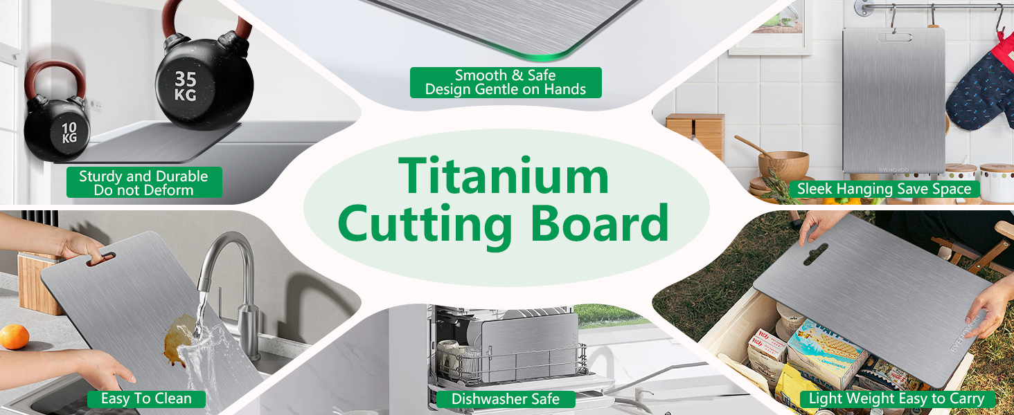 Titanium Cutting Boards for Kitchen [Set of 3], Double Sided Pure Titanium Cutting Board | Easy to Clean | Dishwasher Safe | Food-Grade Raw & Cooked Foods or Outdoor Camping Chopping Board