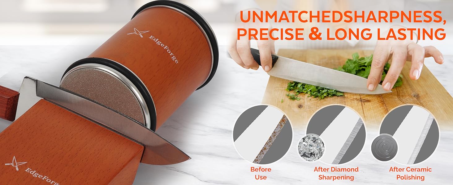 Knife Sharpener – Rolling Knife Sharpener Kit with Diamond Disc & Stainless Steel Polishing Disc, Magnetic 15° & 20° Angle Guide, Manual Kitchen Knife Sharpener Tool, Ideal Gift