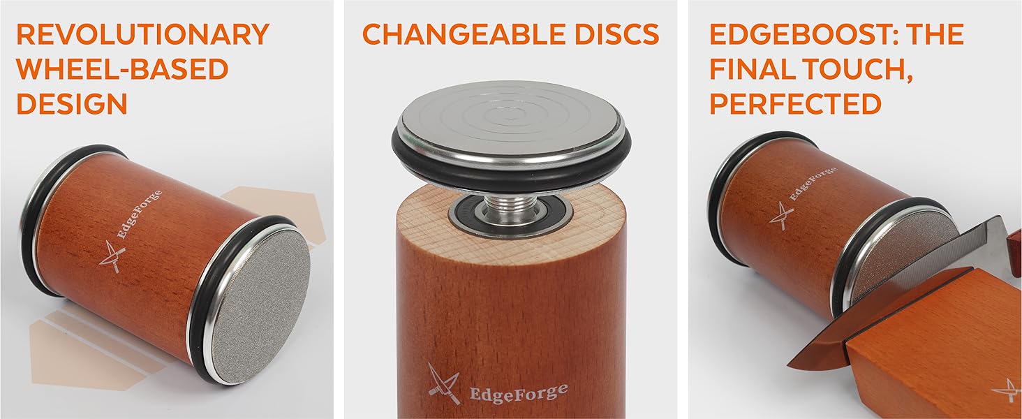 Knife Sharpener – Rolling Knife Sharpener Kit with Diamond Disc & Stainless Steel Polishing Disc, Magnetic 15° & 20° Angle Guide, Manual Kitchen Knife Sharpener Tool, Ideal Gift